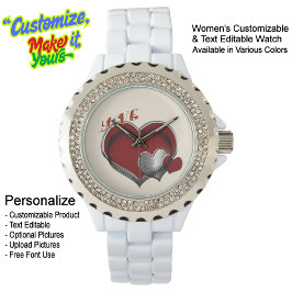 Relógio Heart Magic Rhinestone Enamel Watch White Beige