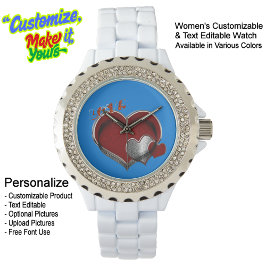 Relógio Heart Magic Rhinestone Enamel Watch White Blue