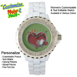 Relógio Heart Magic Rhinestone Enamel Watch White Green