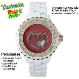 Relógio Heart Magic Rhinestone Enamel Watch White Red