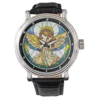 Relógio Heavenly Hues" - Stained Glass Angel Wall 