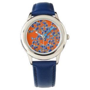 Relógio hidrangea laranja e azul