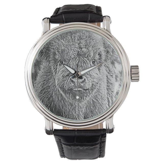Relógio Highland Cow Woodcut Watch (Frente)