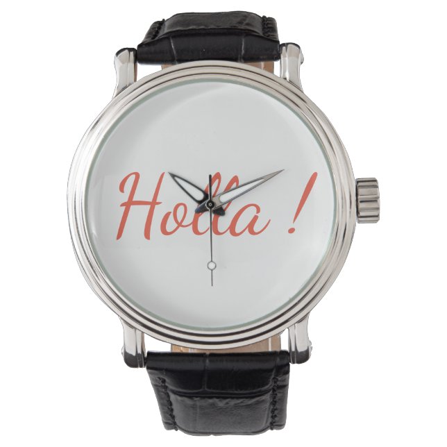 Relógio Holla! Vintage Black Leather Strap Watch (Frente)