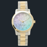 Relógio Hológrafo Glamoroso Bonito Personalizado<br><div class="desc">Personalize facilmente este elegante padrão colorido de brilho com seu nome personalizado e/ou monograma.</div>