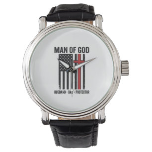 Relógio Homem de Deus Cruz Patriótica Camisa Cristã Design