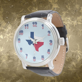Relógio Homens Texas Patriótico Números Preto Pulseira