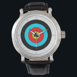 Relógio Hora de Arrastar -<br><div class="desc">Um relógio com um alvo de arqueria branco, preto, ciano, vermelho e amarelo. Personalizável para remover as linhas!</div>