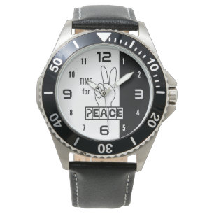 Relógio Hora para a Paz – Desenho de Mão Preto e Branco