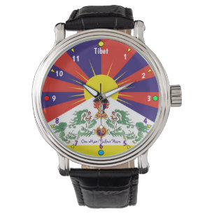 Relógio Hora para leões de Tibet & de neve, bandeira
