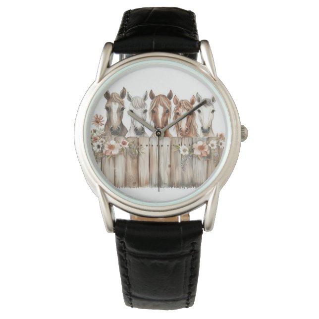 Relógio Horse Floral Watch – Whimsical Timepiece (Frente)