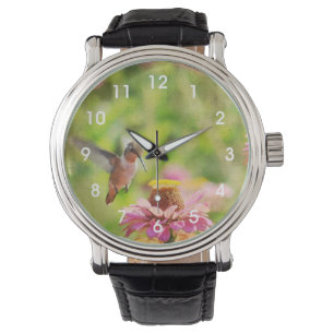 Relógio Hummingbird com Flor Zinnia