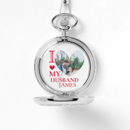 Relógio I Love My Husband Custom Heart Photo