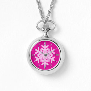 Relógio Ikat Snowflake - Fuchsia e rosa-gelo