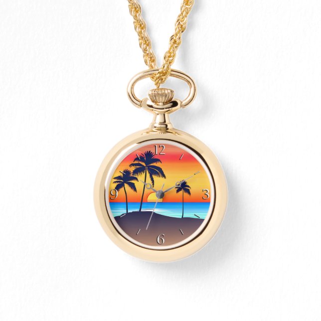 Relógio Ilha Tropical no Sunset com Palm Trees (Frente)