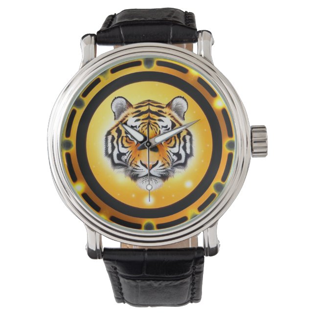 Relógio Ilustração Abstrata e Ousada de Tigre (Frente)