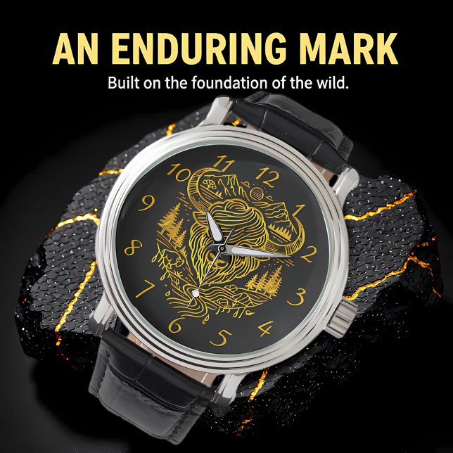 Relógio Ilustração Bison Buffalo em Paisagem Cênnica (Criador carregado)