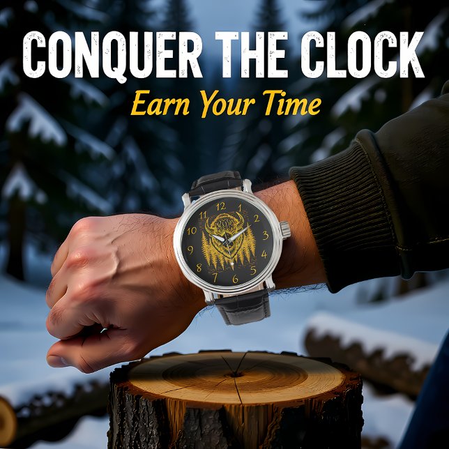 Relógio Ilustração Da Cabeça De Bison Buffalo Entre Árvore (Criador carregado)