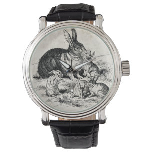 Relógio Ilustração da Família Vintage Rabbit, Bunnies Bebê