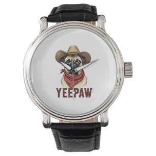 Relógio Ilustração de cachorro ocidental YeePaw Pug Cowboy