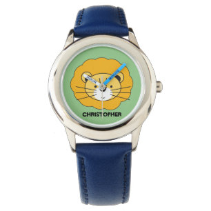 Relógio Ilustração de leão personalizado azul personali