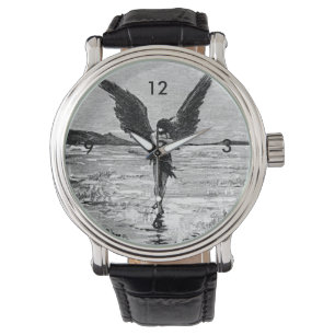 Relógio Ilustração do carvão vegetal do anjo do diabo d