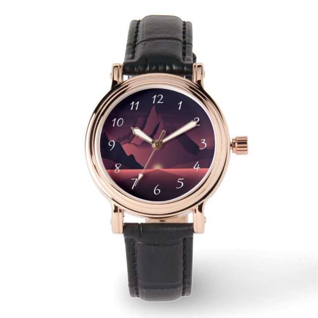 Relógio Ilustração do pôr do sol da montanha (Frente)