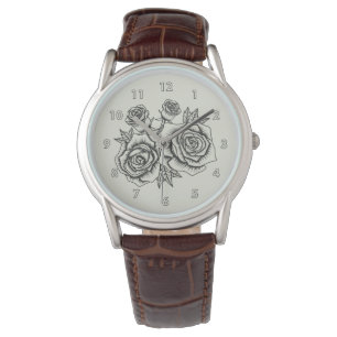 Relógio Ilustração Floral Vintage de uma Flor Rosa