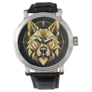 Relógio Ilustração Geométrica do Lobo Dourado