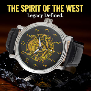 Relógio Ilustração Ilustrativa de Um Bisão Dourado na Natu