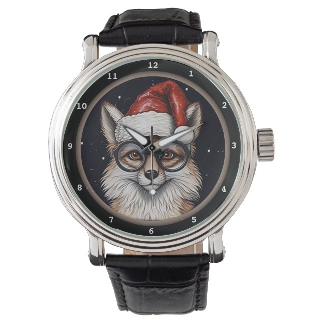 Relógio Imagem do Chapéu de Natal da Raposa Inteligente (Frente)