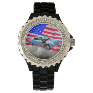 Relógio Impala 1965 de Chevy 327 com bandeira americana