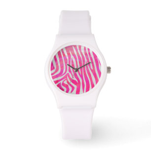 Relógio Impressão branco e rosa-quente zebra