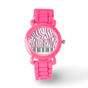 Relógio Impressão da zebra do brilho do rosa das chaves d