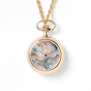Relógio Impressão de Blush e Teal Marbled
