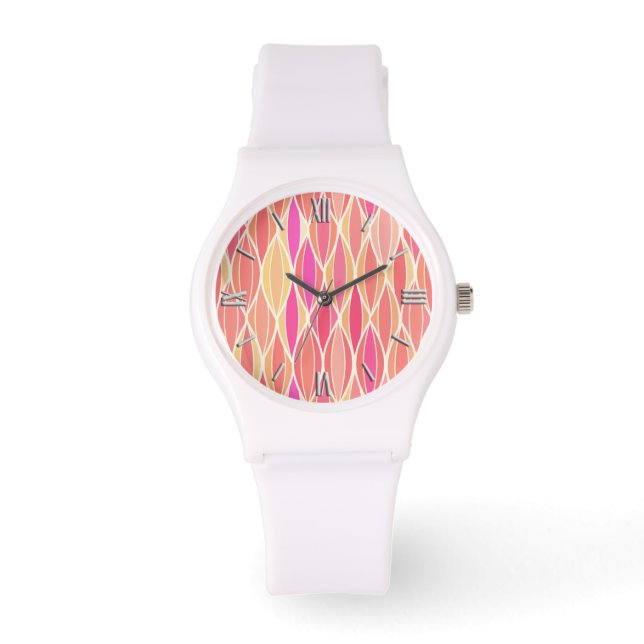 Relógio Impressão de Fita do Século de médio - rosa, coral (Frente)