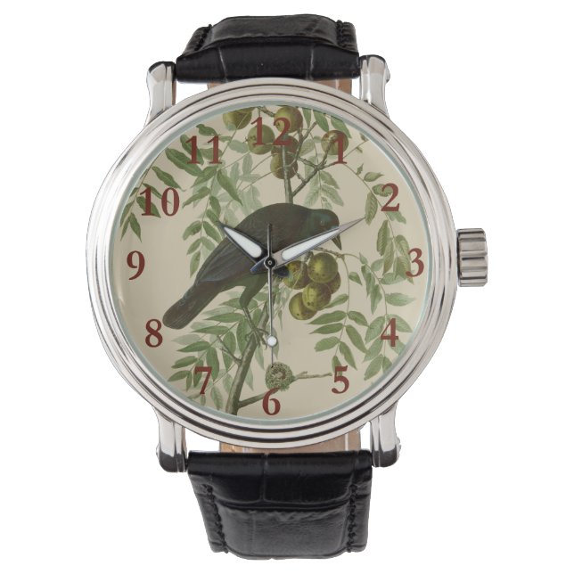 Relógio Impressão de Pássaro do Gracal-Púrpura de Audubon  (Frente)