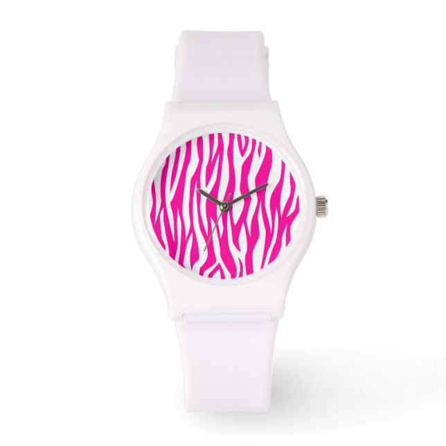 Relógio Impressão de Zebra Rosa Quente (Frente)