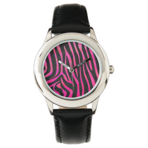Relógio Impressão do rosa preto e quente da zebra