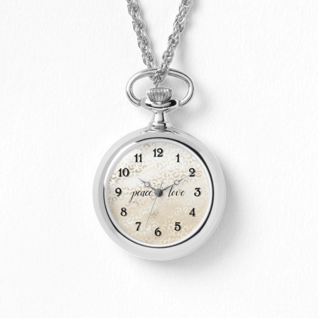 Relógio Impressão Dourada Branca Leopard, personalizada (Frente)