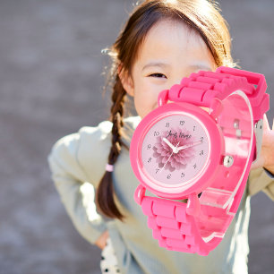 Relógio Infantil com Pulseira Brilhante Rosa e Nom