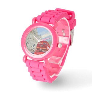 Relógio infantil com pulseira de brilho rosa