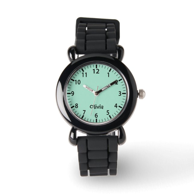Relógio Infantil Personalizado Meninas Verde Menta (Frente)