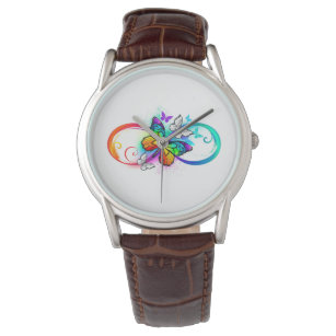 Relógio Infinidade brilhante com borboleta arco-íris
