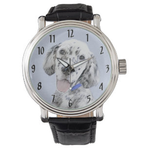 Relógio Inglês Setter Blue Belton pintando arte canina