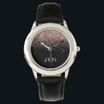 Relógio Iniciais do Monograma da Lente Rosa Luminosa Doura<br><div class="desc">Preto e Rosa Esbranquiçado - Monitor de nome do monograma com brilho brilhante Dourado Rosa. Isto faz o doce e perfeito aniversário de 16 anos,  casamento,  chá de panela,  aniversário,  chá de fraldas ou festa de solteira presente para alguém que ama luxo de luxo e estilos quíticos.</div>