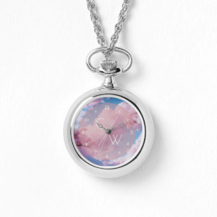 Relógio Iniciais Personalizados da Sakura Floral Flor-Blos