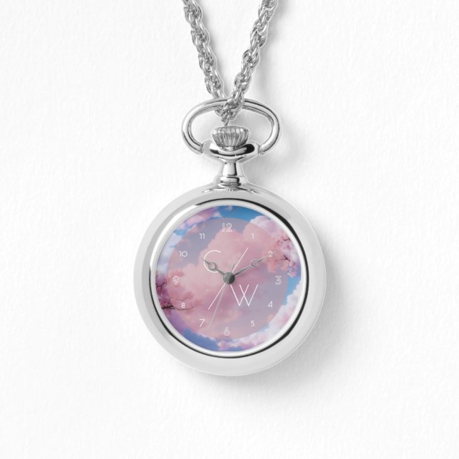 Relógio Iniciais Personalizados da Sakura Floral Flor-Blos (Frente)