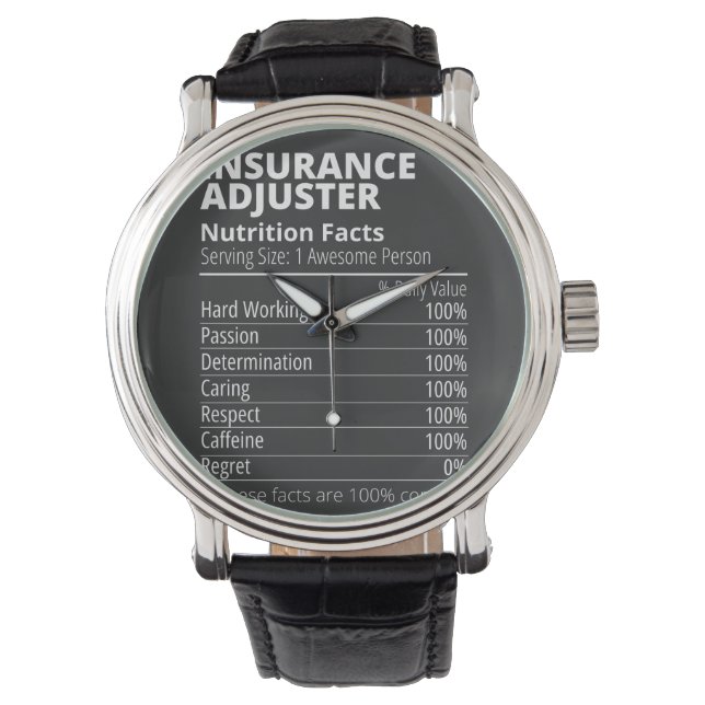 Relógio Insurance Adjuster Nutrition Facts Funny (Frente)
