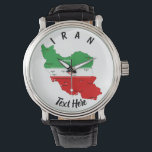 Relógio Iran Map with Flag and Emblem<br><div class="desc">Iran Political Map with capital Tehran,  national borders,  most important cities,  rivers and lakes. The Iranian Flag Colors are superposed on the Map Silhouette. Vector Illustration by BluedarkArt TheChameleonArt</div>